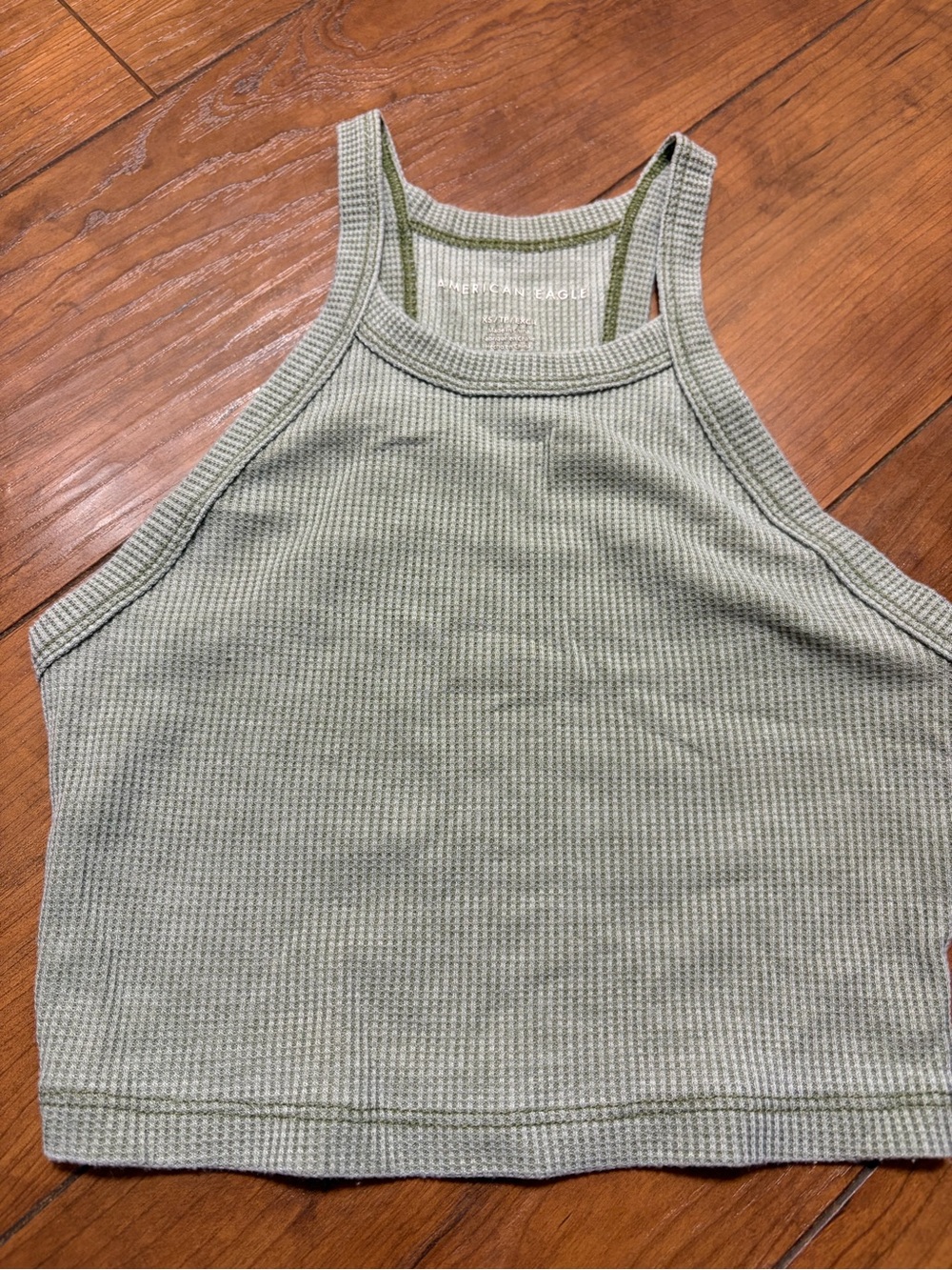 American Eagle Outfitters Sage Green Waffle Halter Crop Tank